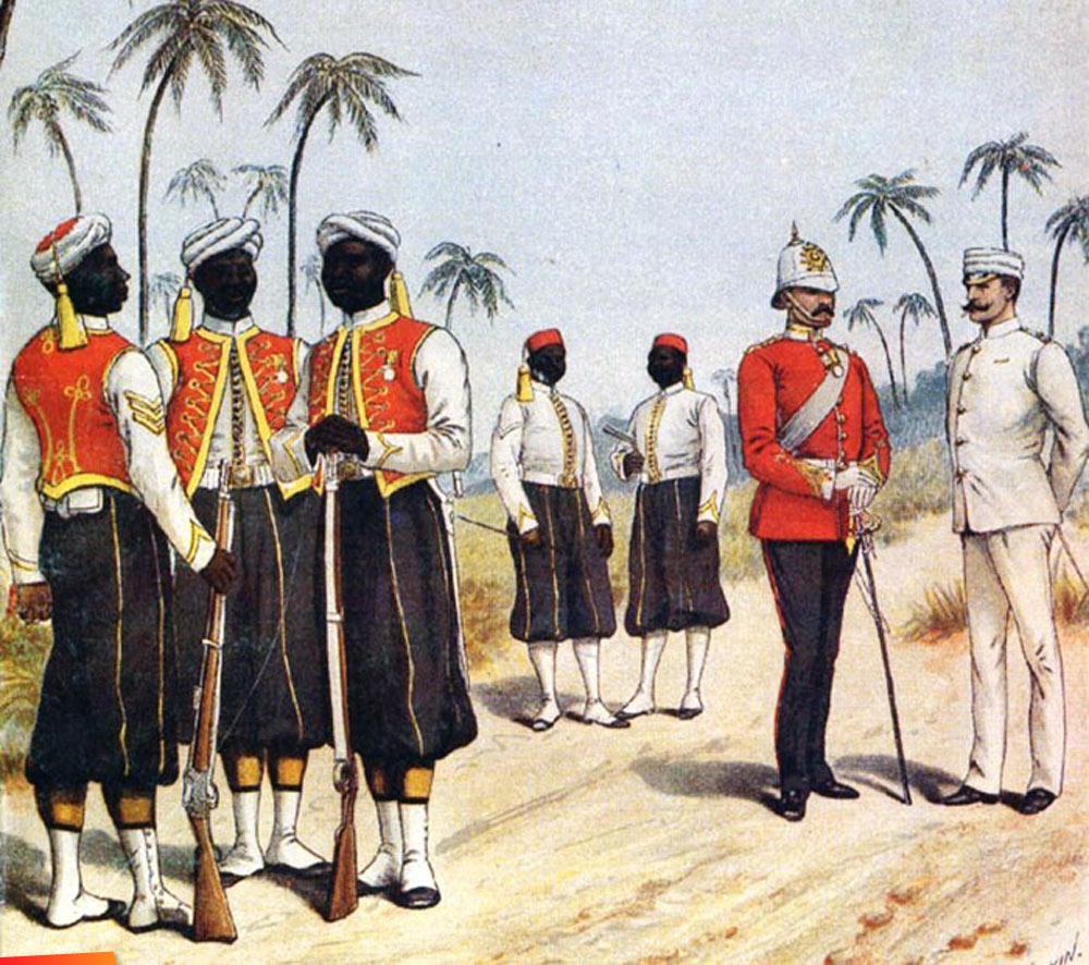 A soldier of a West India Regiment standing on a Caribbean shore, early nineteenth century